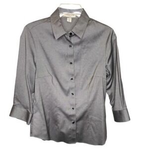 Coldwater Creek Blue Button Up Blouse SIZE XS 4-6 Gray EUC